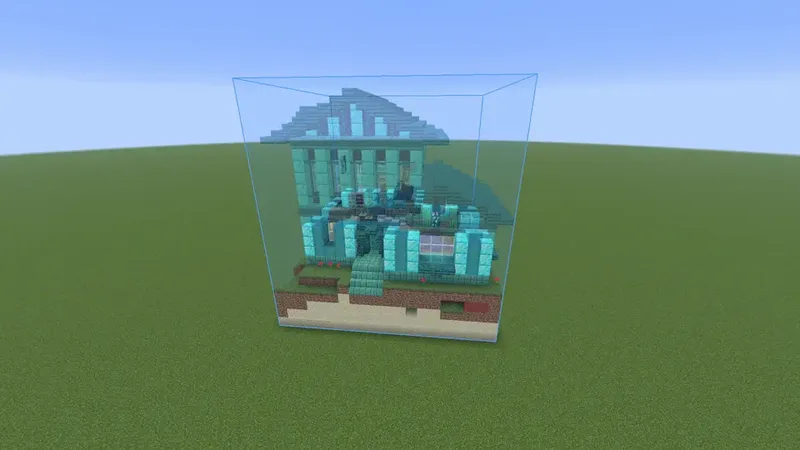 A half-built house with its ghost off to the side, then lined up on the house