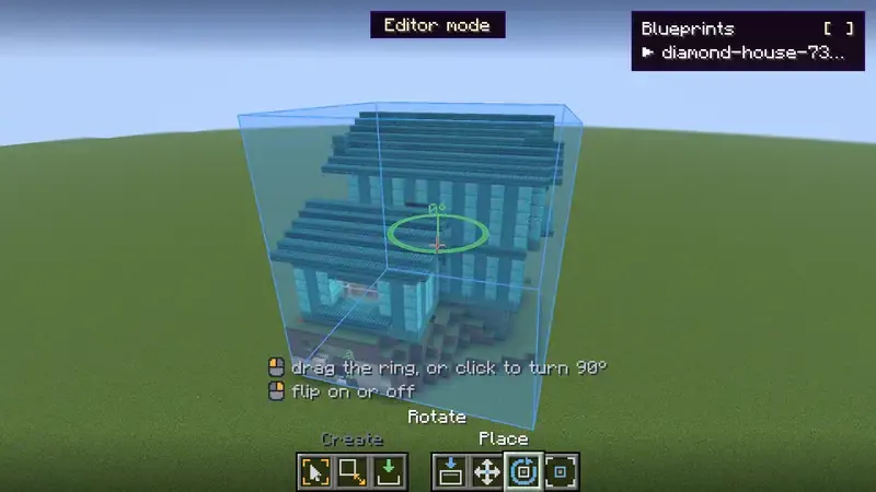 The selection editor with a box around a house