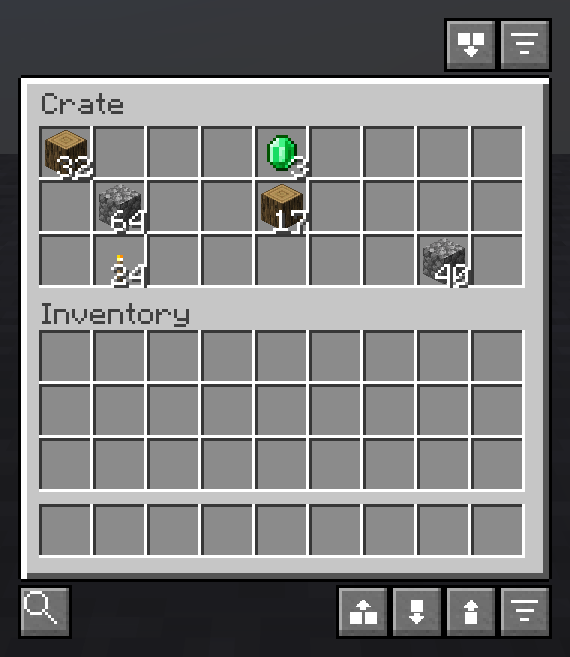 A crate from another mod with the chest buttons above and below it, after /sorted storage add