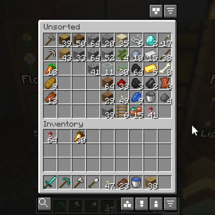 Rockets and golden carrots kept with Alt+Click, then Quick Empty moves everything else