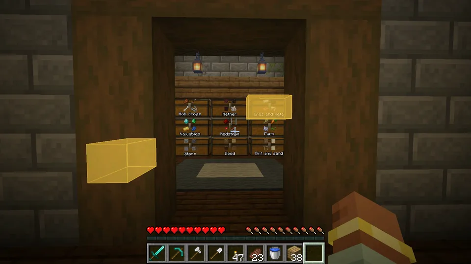Searching for iron from the room next door, and the chests that hold it lighting up through the wall