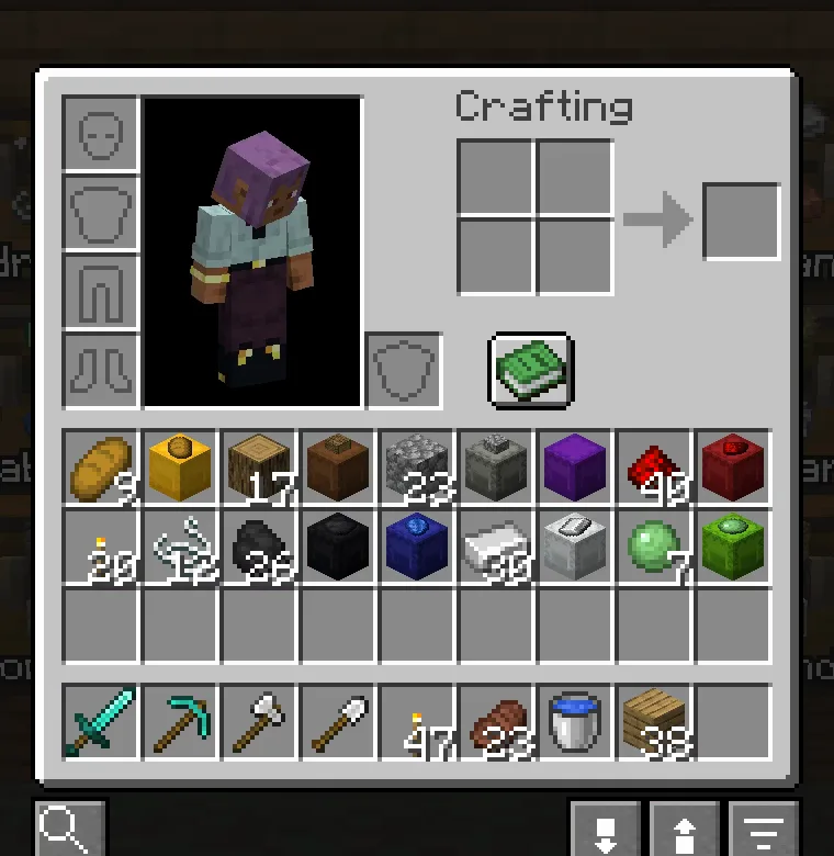 Shulker boxes in an inventory with their contents on the lid