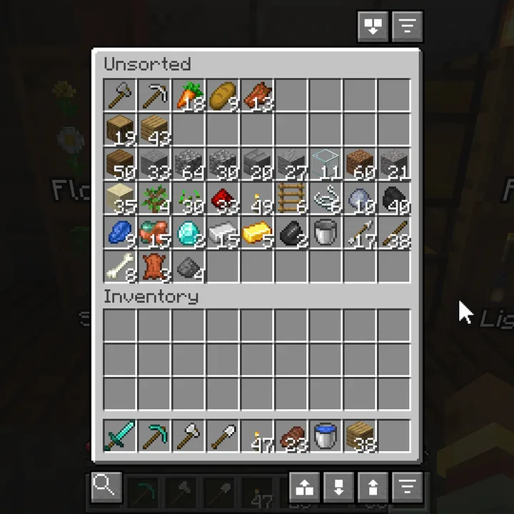 A chest full of mixed items sorted with one click