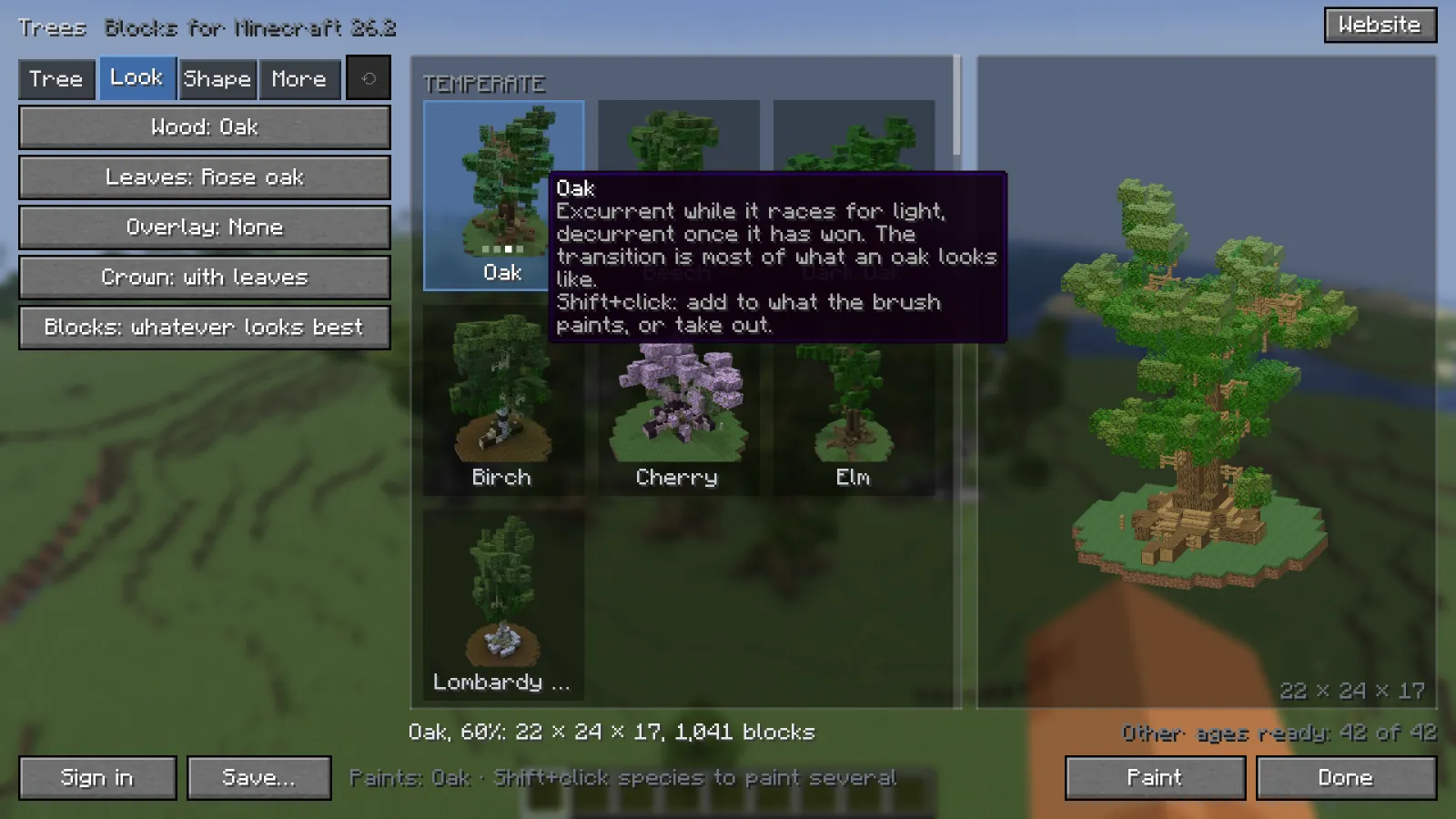 The Look page of the tree picker