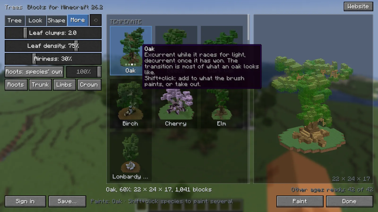 The More page of the tree picker