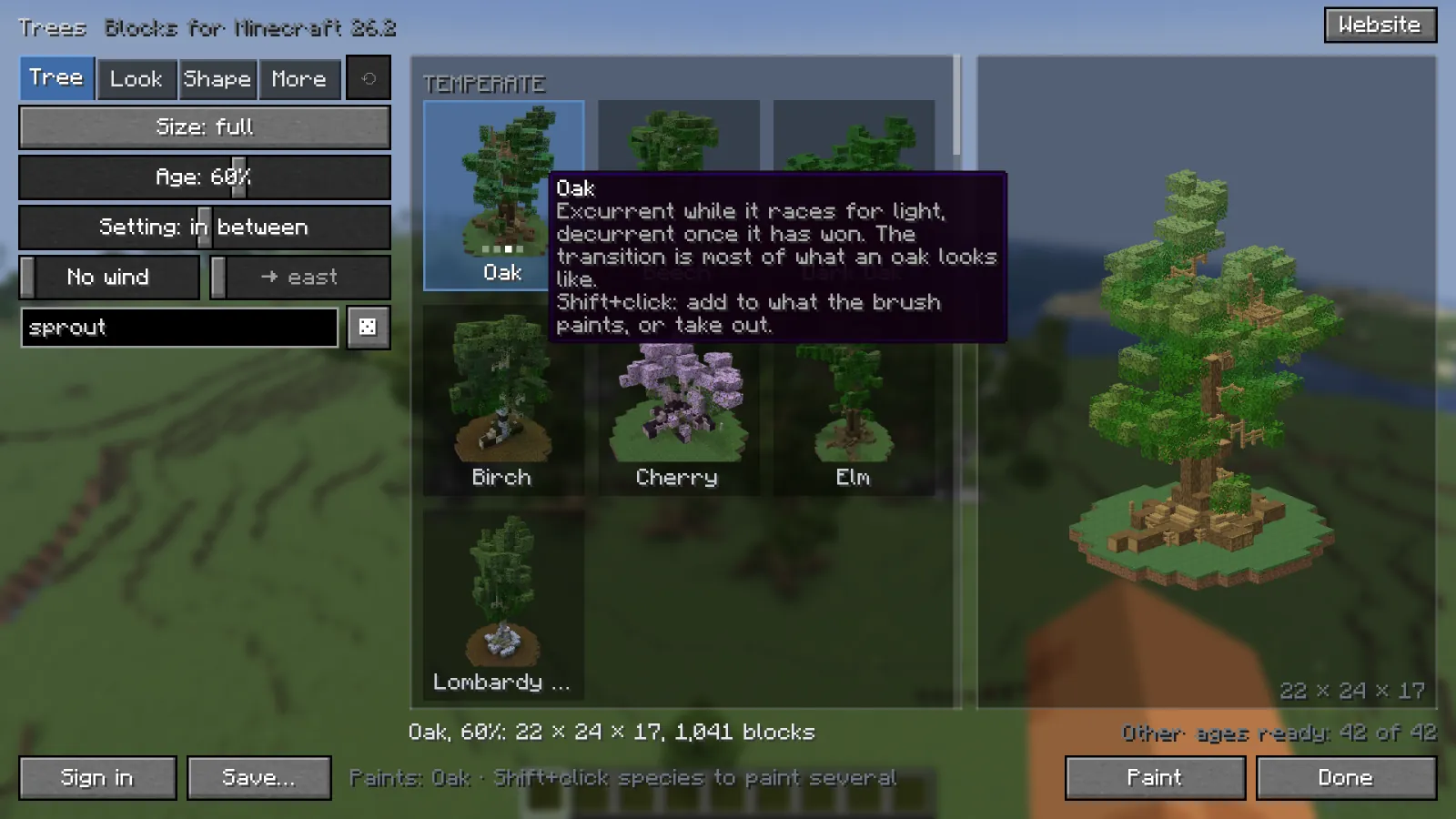 The Tree page of the tree picker
